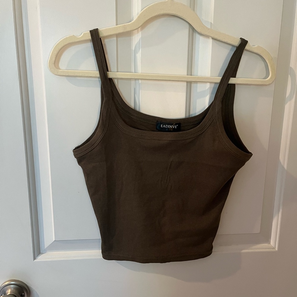 EADINVE Women Scoop Neck Ribbed Crop Tank Top, Army Green
